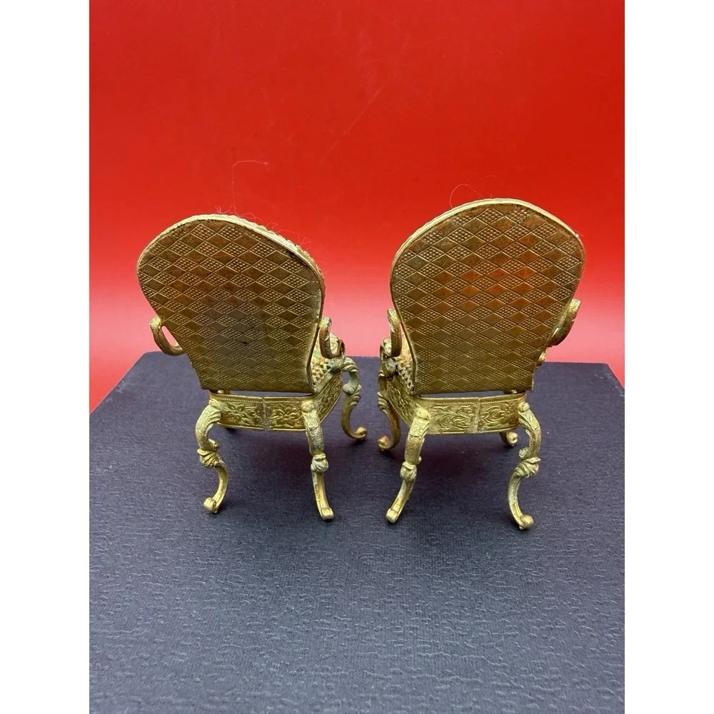 Antique Viennese Enamel Gold Miniature Dollhouse Settee And 2 Chairs Floral